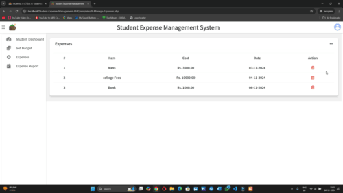 Online Student Expense Management System PHP