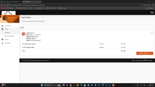 Online Food Ordering Management System in php mysql