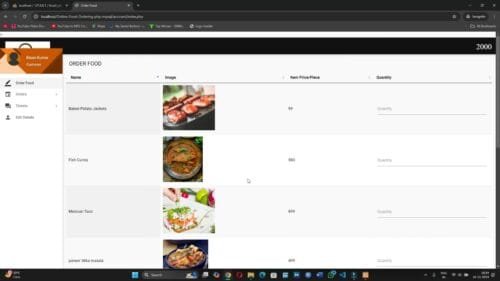 Online Food Ordering Management System in php mysql