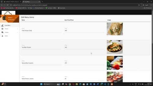 Online Food Ordering Management System in php mysql