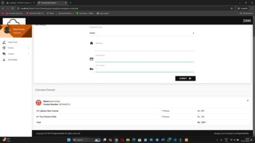 Online Food Ordering Management System in php mysql